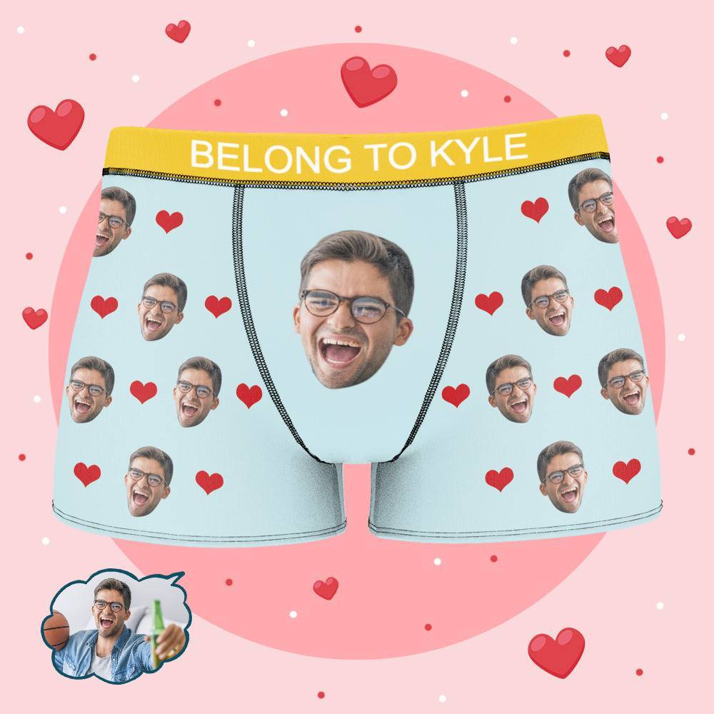 Personalized Property of Kyle Boxer Custom Name Face Boxer with Text Inscribed Waist Anniversary Gifts for Boyfriend. - MyFaceBoxer