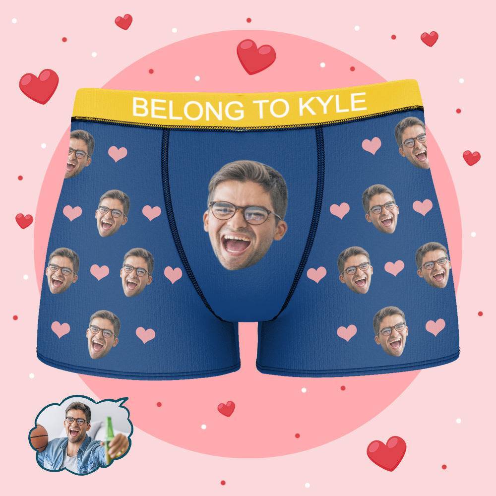 Personalized Property of Kyle Boxer Custom Name Face Boxer with Text Inscribed Waist Anniversary Gifts for Boyfriend. - MyFaceBoxer