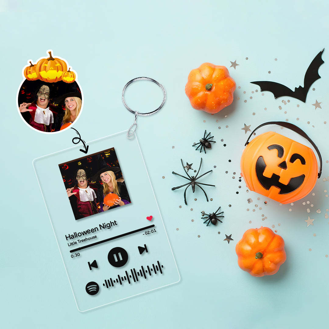 Custom Music code glass pane with favorite song with keychain - Unique Halloween Gift - MyFaceBoxer