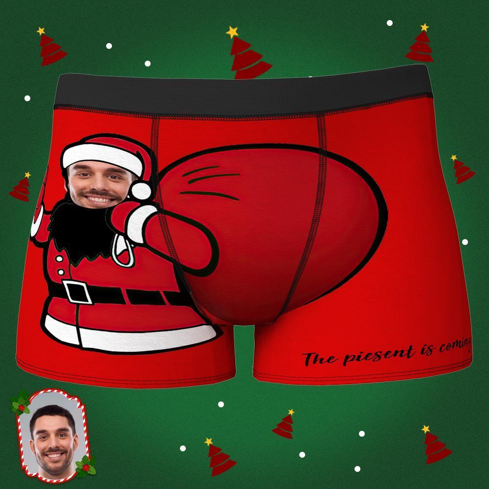 Custom Face Boxer Shorts Personalized Photo Boxer Shorts Christmas Gift - the Present is Coming - MyFaceBoxer