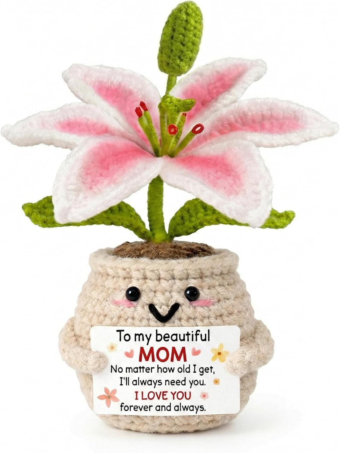 Gifts for Mom from Daughter Son - Cute Mothers Day, Birthday Gifts for Moms, Mother, Mama - 5.51'' x 4.13'' Mother's Day Knitted Positive Tulip Flowers Mom Crochet Doll