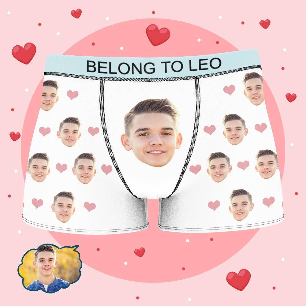 Personalized Property of Leo Boxer Custom Name Face Boxer with Text Inscribed Waist Anniversary Gifts for Boyfriend. - MyFaceBoxer