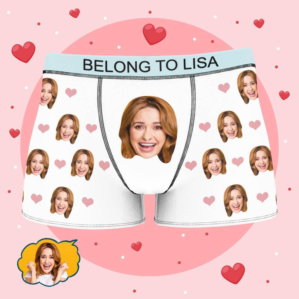 Personalized Property of Lisa Boxer Custom Name Face Boxer with Text Inscribed Waist Anniversary Gifts for Boyfriend. - MyFaceBoxer