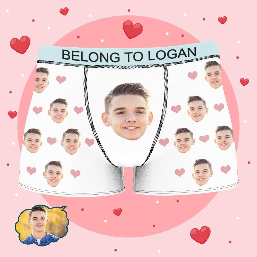 Personalized Property of Logan Boxer Custom Name Face Boxer with Text Inscribed Waist Anniversary Gifts for Boyfriend. - MyFaceBoxer
