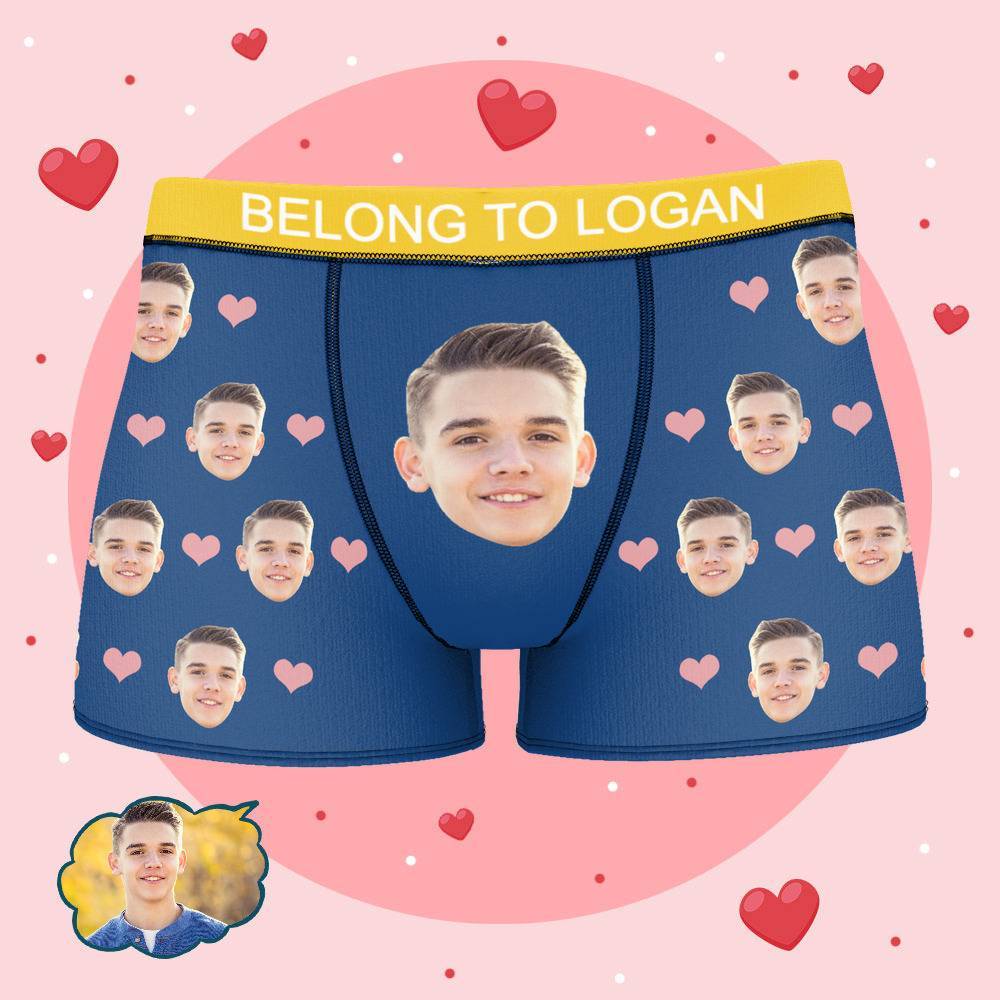 Personalized Property of Logan Boxer Custom Name Face Boxer with Text Inscribed Waist Anniversary Gifts for Boyfriend. - MyFaceBoxer