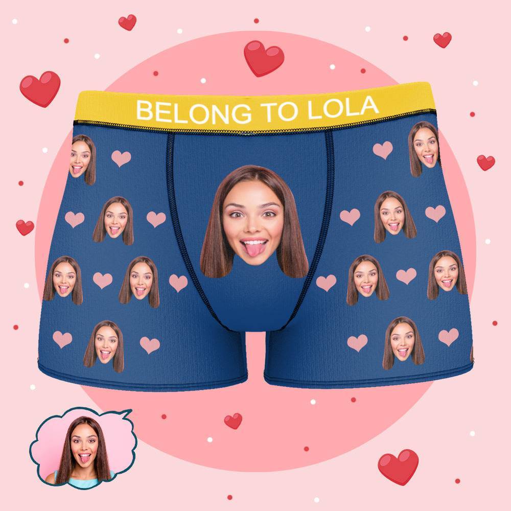 Personalized Property of Lola Boxer Custom Name Face Boxer with Text Inscribed Waist Anniversary Gifts for Boyfriend. - MyFaceBoxer