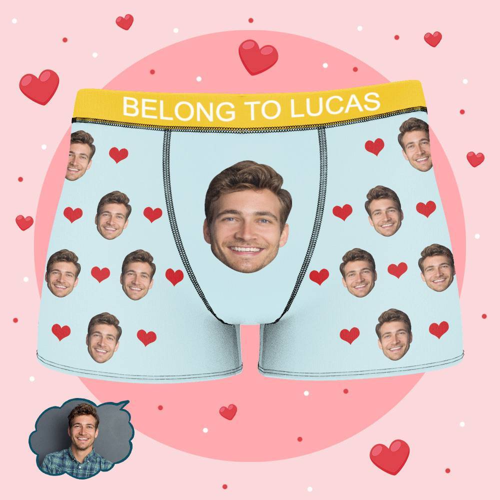 Personalized Property of Lucas Boxer Custom Name Face Boxer with Text Inscribed Waist Anniversary Gifts for Boyfriend. - MyFaceBoxer