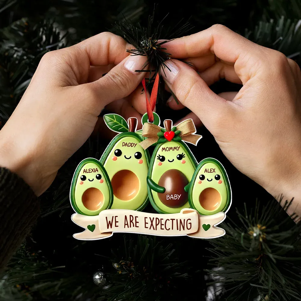 Avocado Expecting Parents With Kids Personlized Acrylic Ornament, Christmas Gift For New Mom New Parents