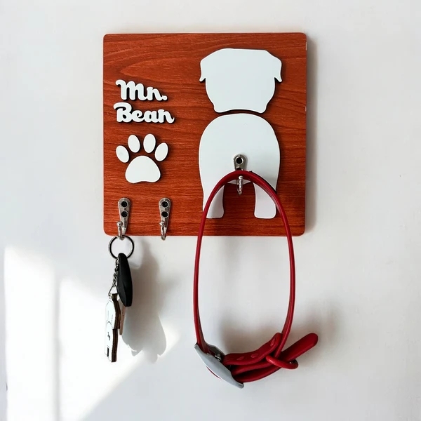 Handcraft Dog Leash Key Hanger Personalized Wooden Custom Dog Silhouette, Gift For Dog Parents