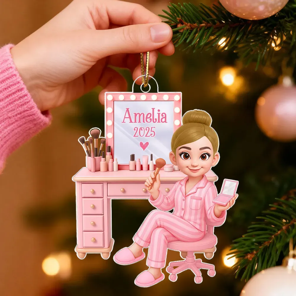 Pink Girl Makeup 3D Effect - Personalized Acrylic Ornament - Christmas Gift for Daughters, Granddaughters, Teen Girls
