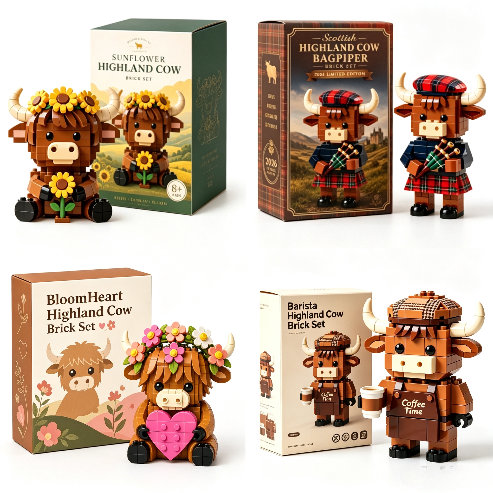 Scottish Highland Cow Bagpiper Brick Set