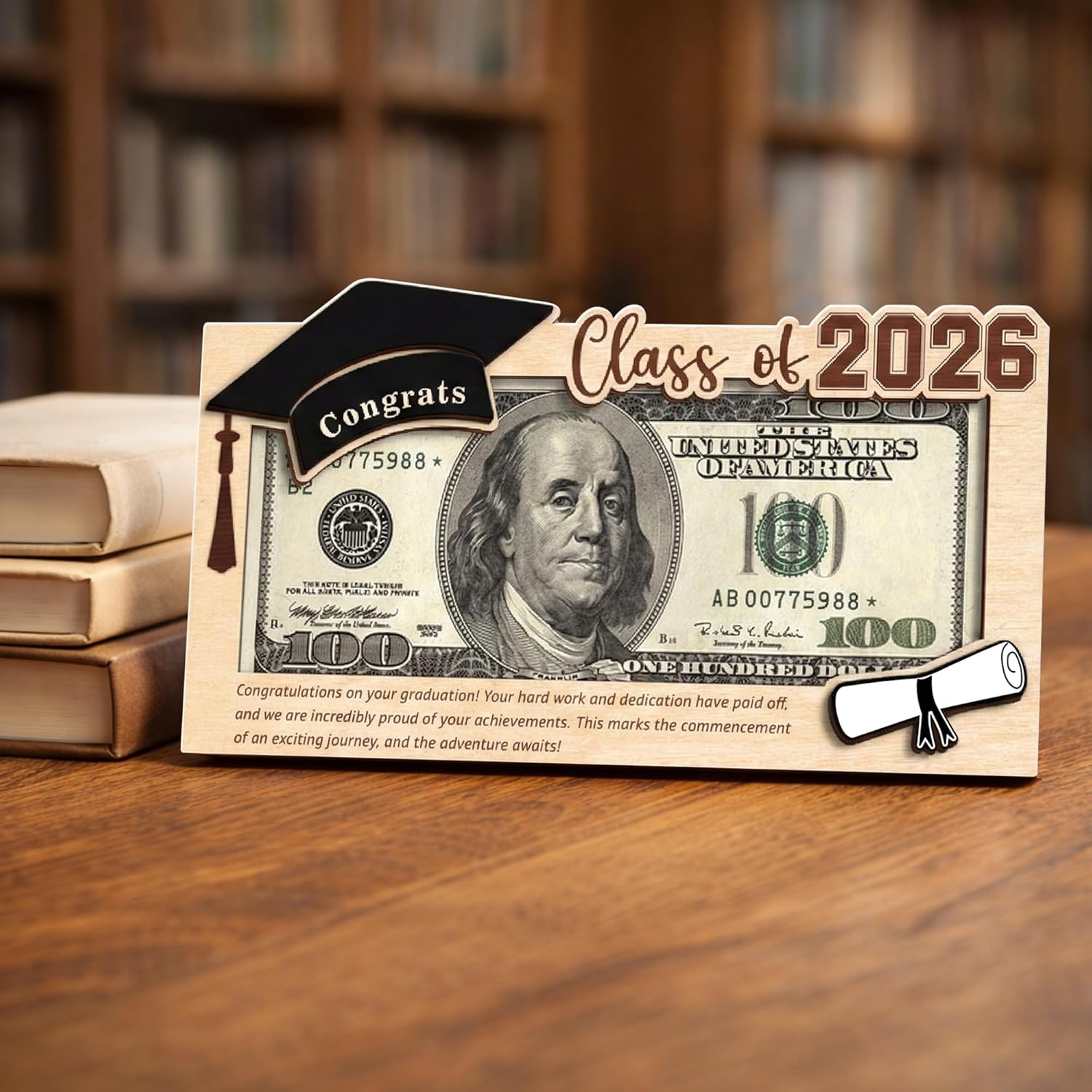 Graduation Gifts 2026 Money Holder for Her Him, Wooden Class of 2026 Graduation Cash Holder, Money Envelopes Box for Cash Gifts for College High School