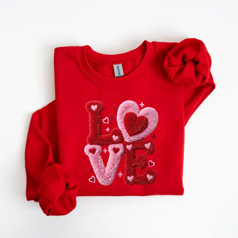 LOVE Sweatshirt Knitted Look Pullover, Cute Valentine��s Day Sweater, Cozy Winter Outfit, Gift for Her