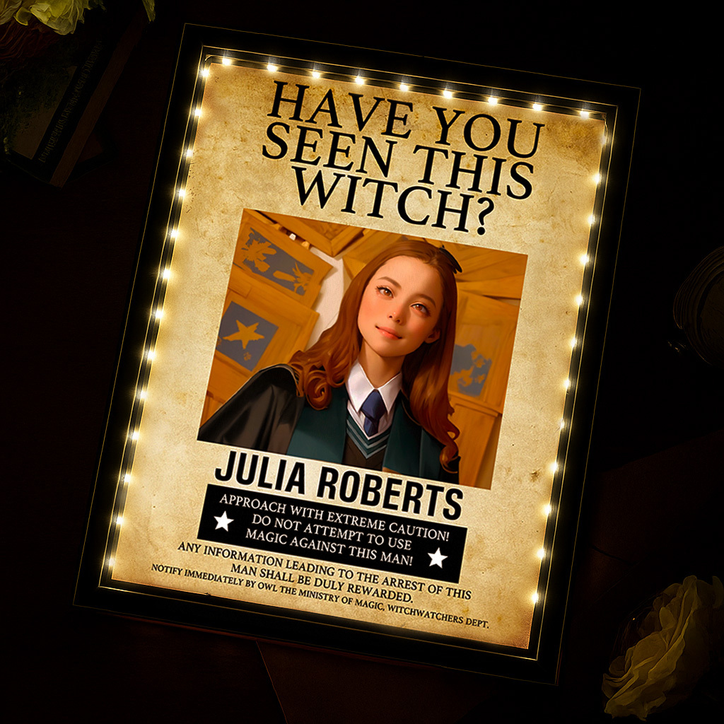 Custom "Have You Seen This Wizard?" Wanted Mirror Lamp – Personalized Name & House Styles