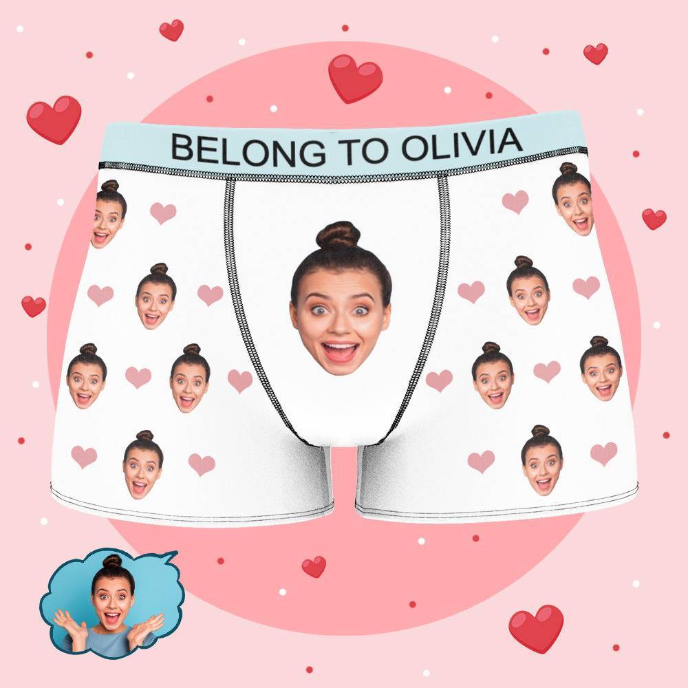 Personalized Property of Olivia Boxer Custom Name Face Boxer with Text Inscribed Waist Anniversary Gifts for Boyfriend. - MyFaceBoxer
