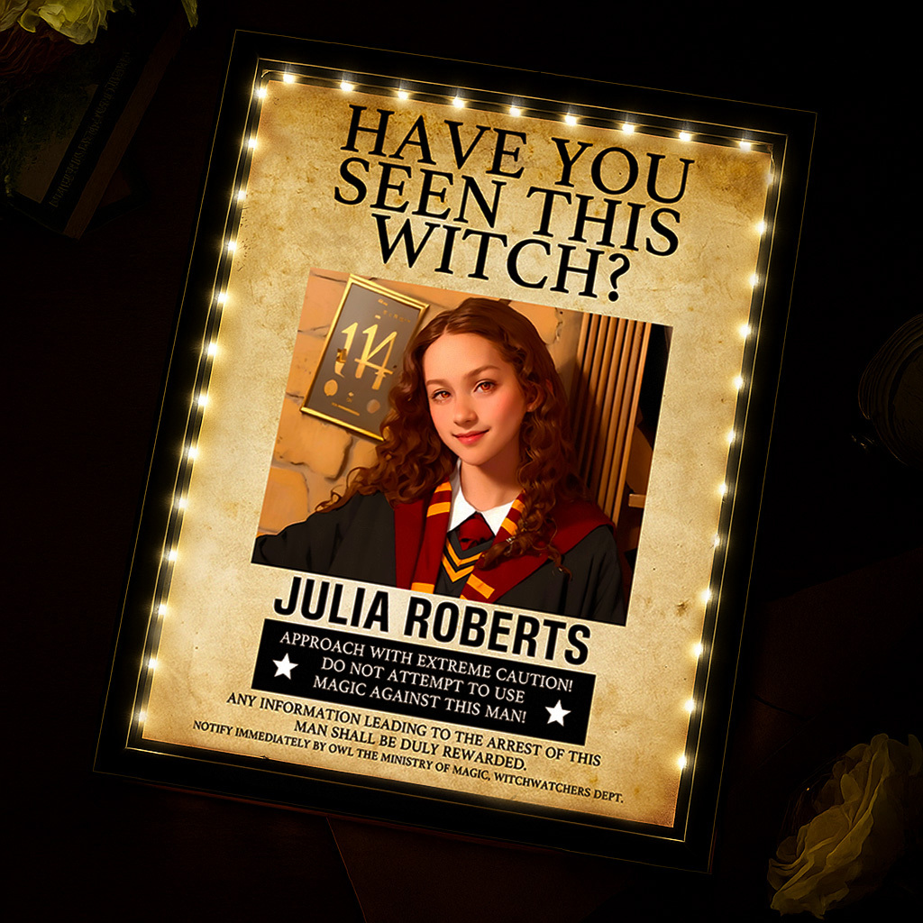 Custom "Have You Seen This Wizard?" Wanted Mirror Lamp – Personalized Name & House Styles