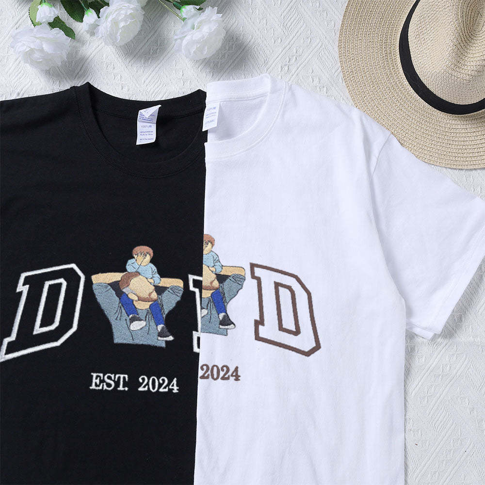 Custom Dad Embroidered T-Shirt Personalized With Your Dad??s Photo and Name Embroidery T-Shirt