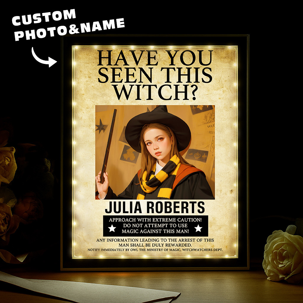 Custom "Have You Seen This Wizard?" Wanted Mirror Lamp – Personalized Name & House Styles