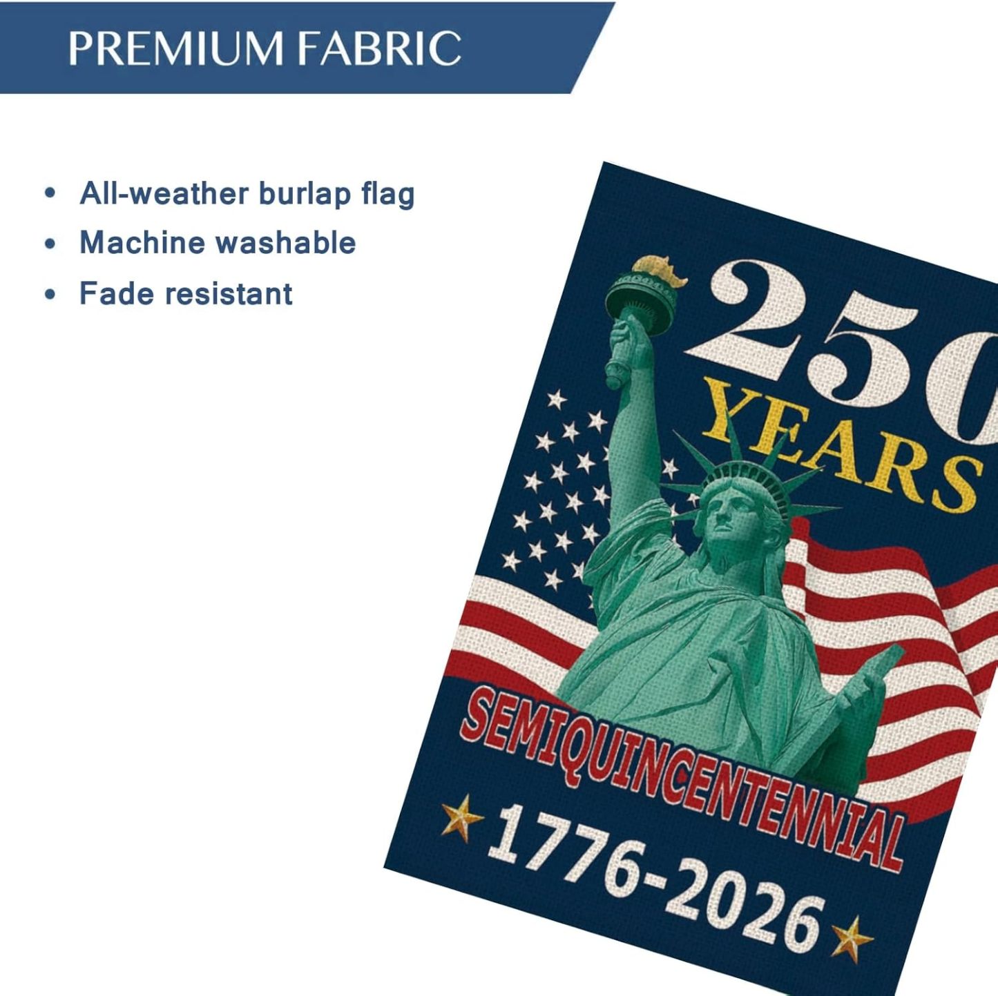 250 Years America Garden Flag,250th Anniversary USA Patriotic Double-Sided Banner,Statue of Liberty Design 1776-2026 Semiquincentennial