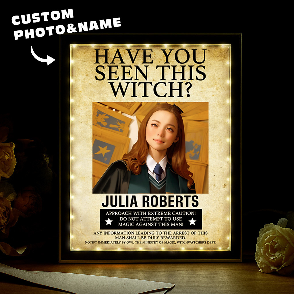 Custom "Have You Seen This Wizard?" Wanted Mirror Lamp – Personalized Name & House Styles
