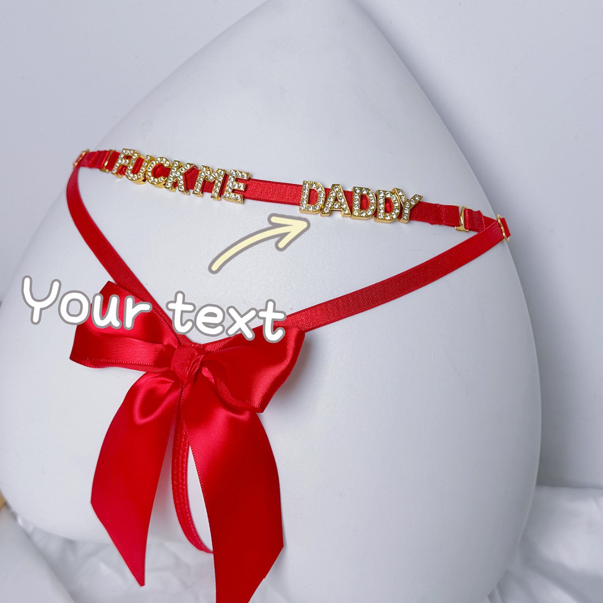 Custom Rhinestone Letter Name Women's Sexy Thong - Sheer Heart-Patterned Panties