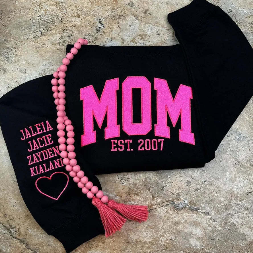 Custom Embroidered Glitter Vinyl MAMA Sweatshirt Hoodie Gift For Mom & Grandma - MyFaceBoxer