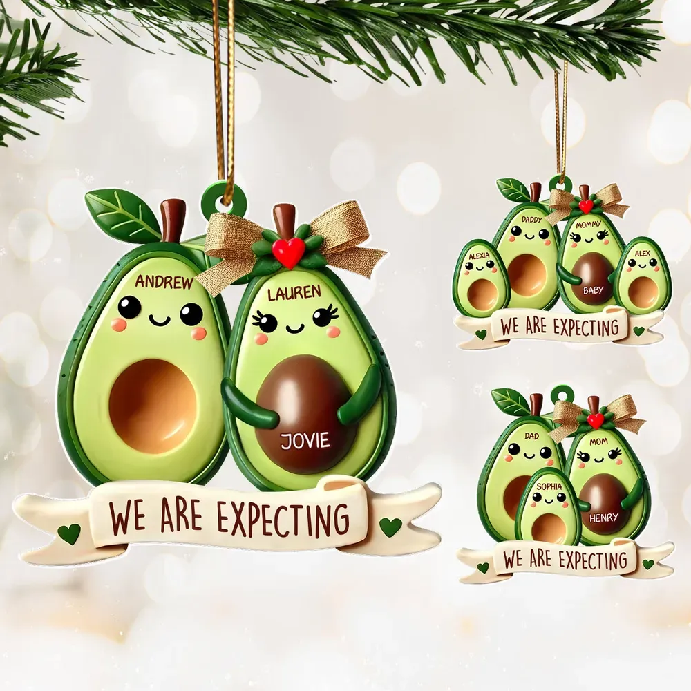 Avocado Expecting Parents With Kids Personlized Acrylic Ornament, Christmas Gift For New Mom New Parents