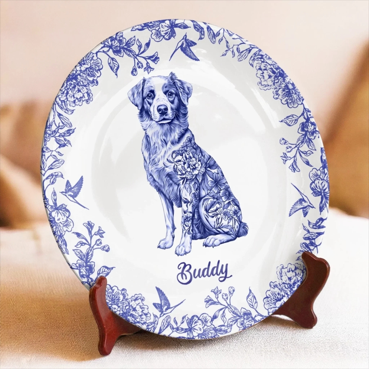 Whispers Of Love In Toile de Jouy Dog Personalized Custom Ceramic Plate Gift For Pet Owners, Pet Lovers