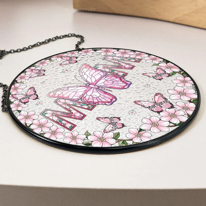 Mom Gifts Butterflies - Personalized Stained Glass Window Hanging Suncatcher