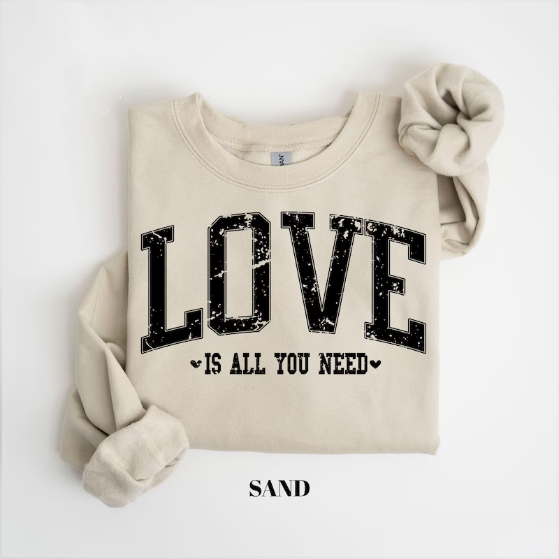 Retro Love Valentines Sweatshirt, Love All You Need Valentines Womens Sweatshirt, Valentines Day Shirt, Valentines Gift, Heart Love Shirt