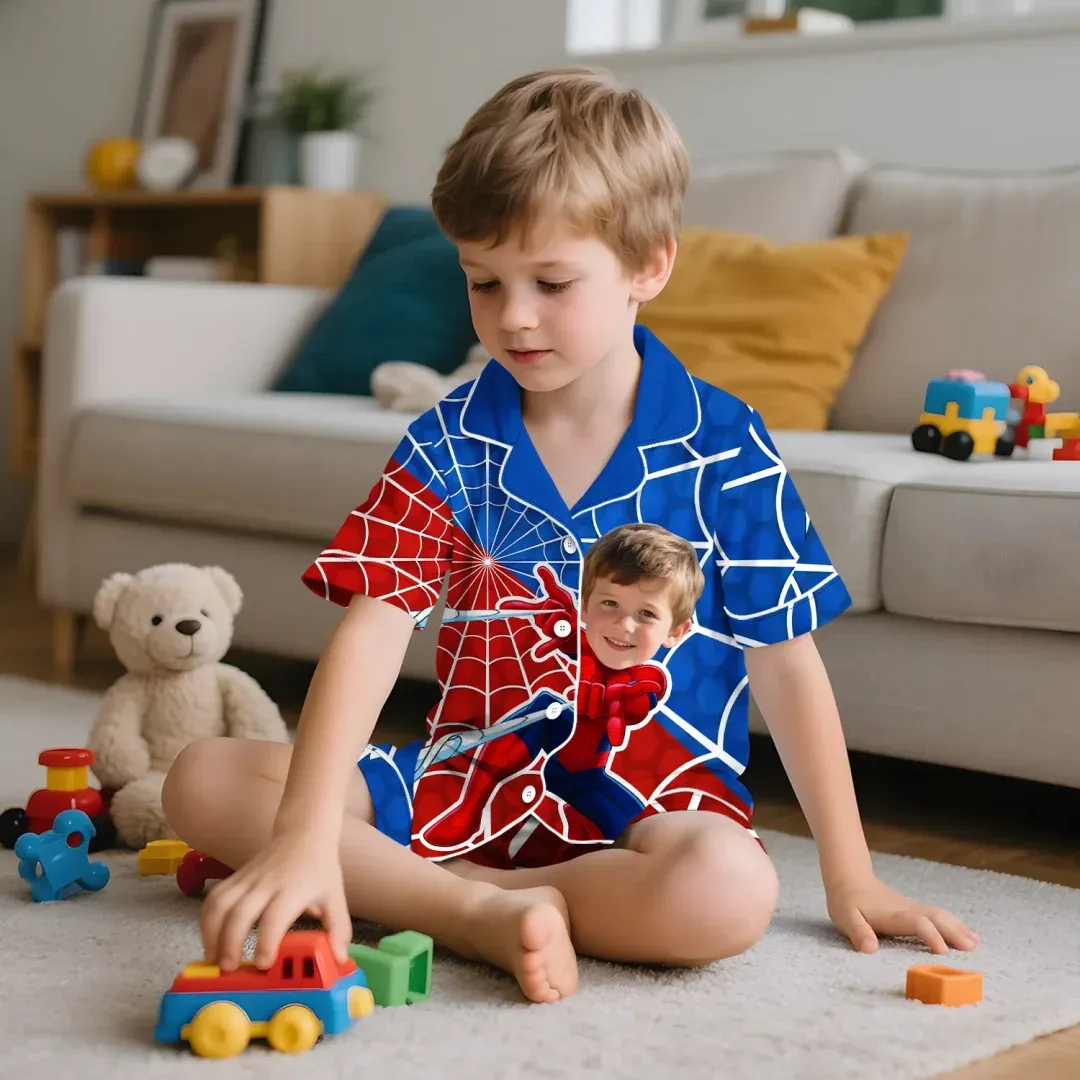 Custom Face Short Sleeve Pajamas Spiderboy Pajamas For Kids