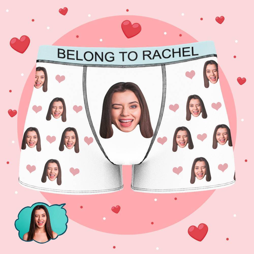 Personalized Property of Rachel Boxer Custom Name Face Boxer with Text Inscribed Waist Anniversary Gifts for Boyfriend. - MyFaceBoxer
