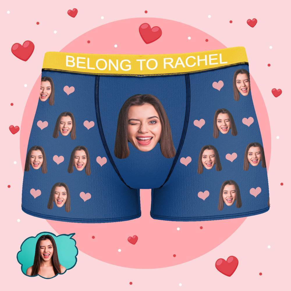 Personalized Property of Rachel Boxer Custom Name Face Boxer with Text Inscribed Waist Anniversary Gifts for Boyfriend. - MyFaceBoxer
