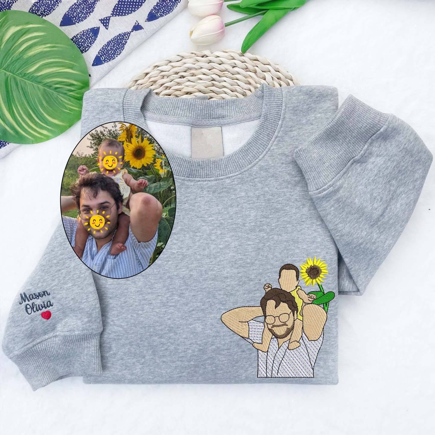 Custom Embroidered Family Portrait from Photo Sweatshirt For Father's Day