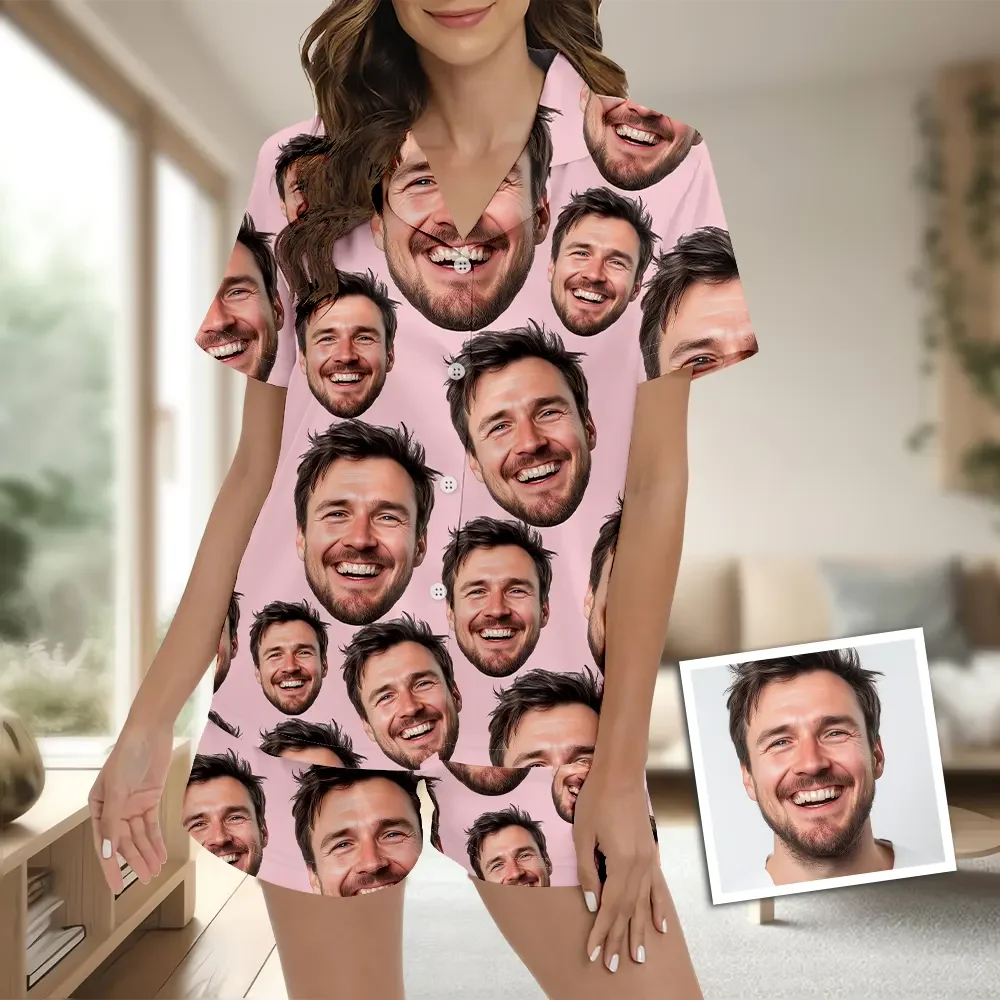 Custom Funny Face Short Sleeve Pajamas Custom Photo Pajamas