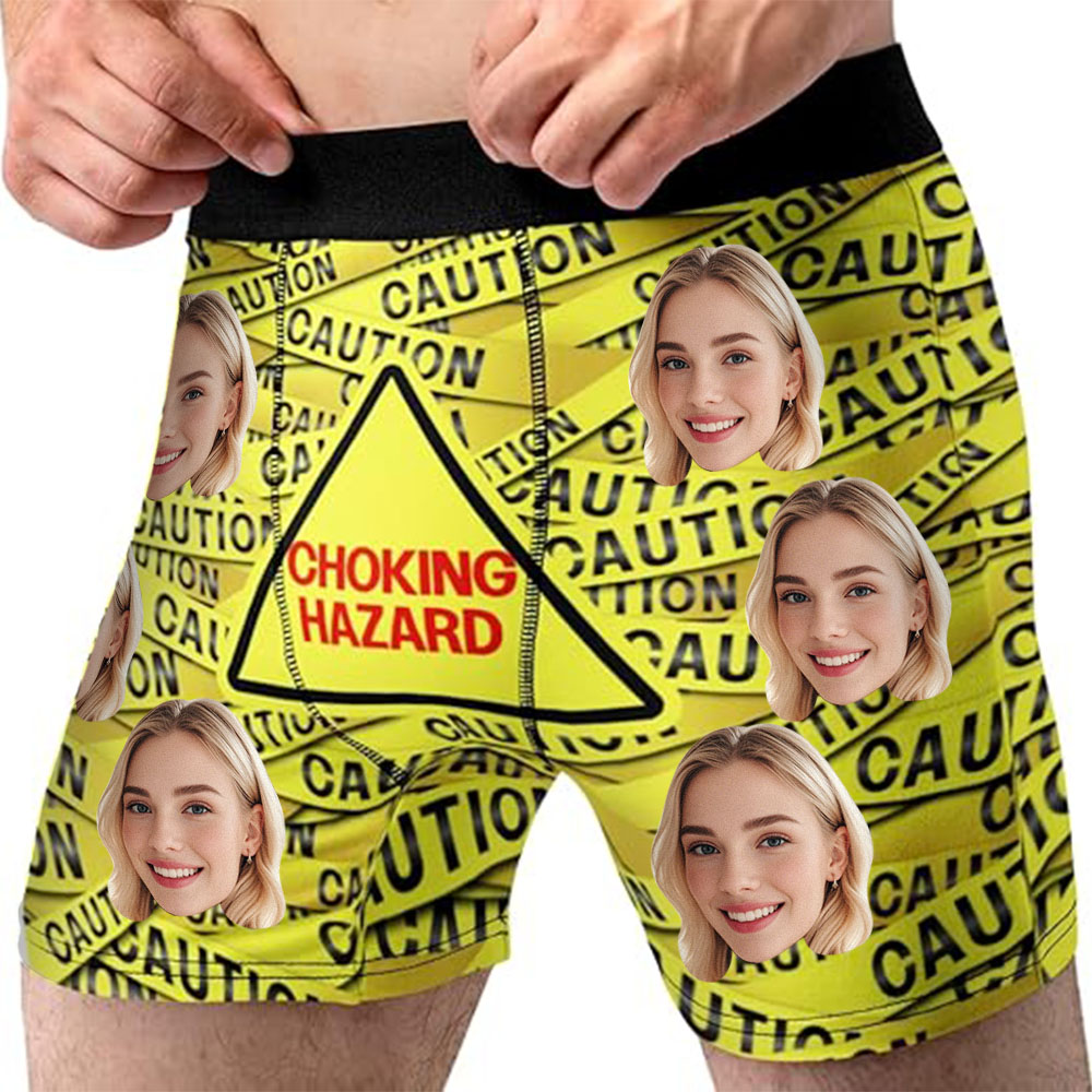 Custom Face Underwear Men's Boxer Brief Warning Novelty Gifts for Him