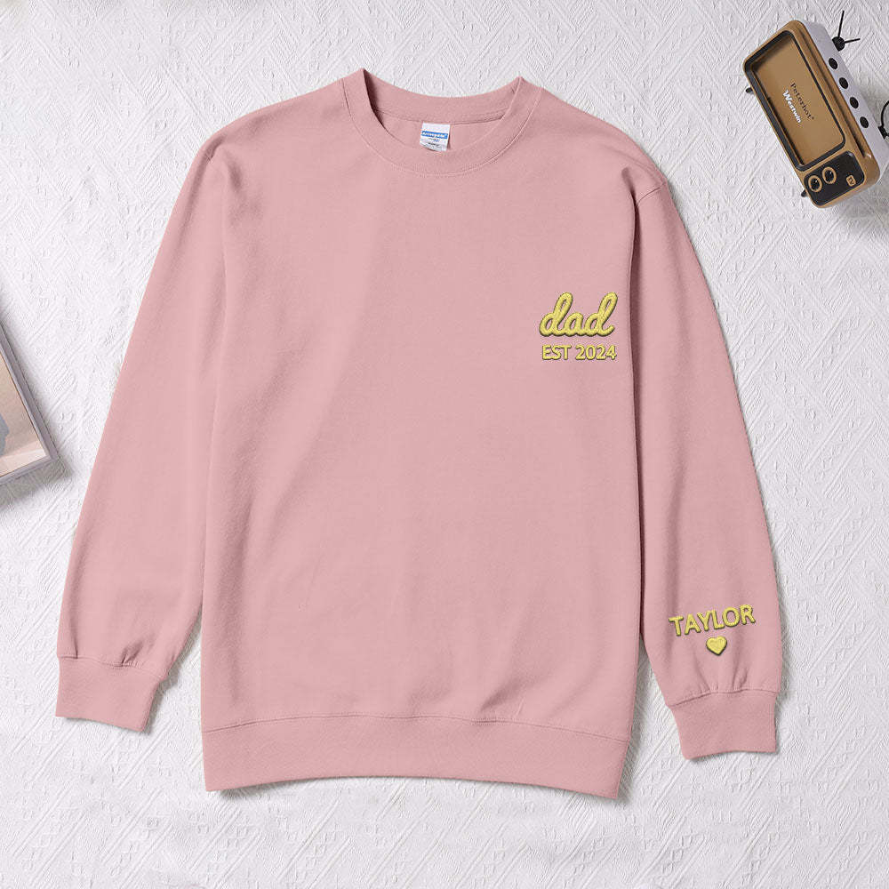Personalized Dad Embroidered Sweatshirt With Date Custom Sleeve With Kid's Name