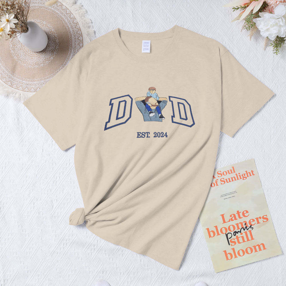 Custom Dad Embroidered T-Shirt Personalized With Your Dad??s Photo and Name Embroidery T-Shirt