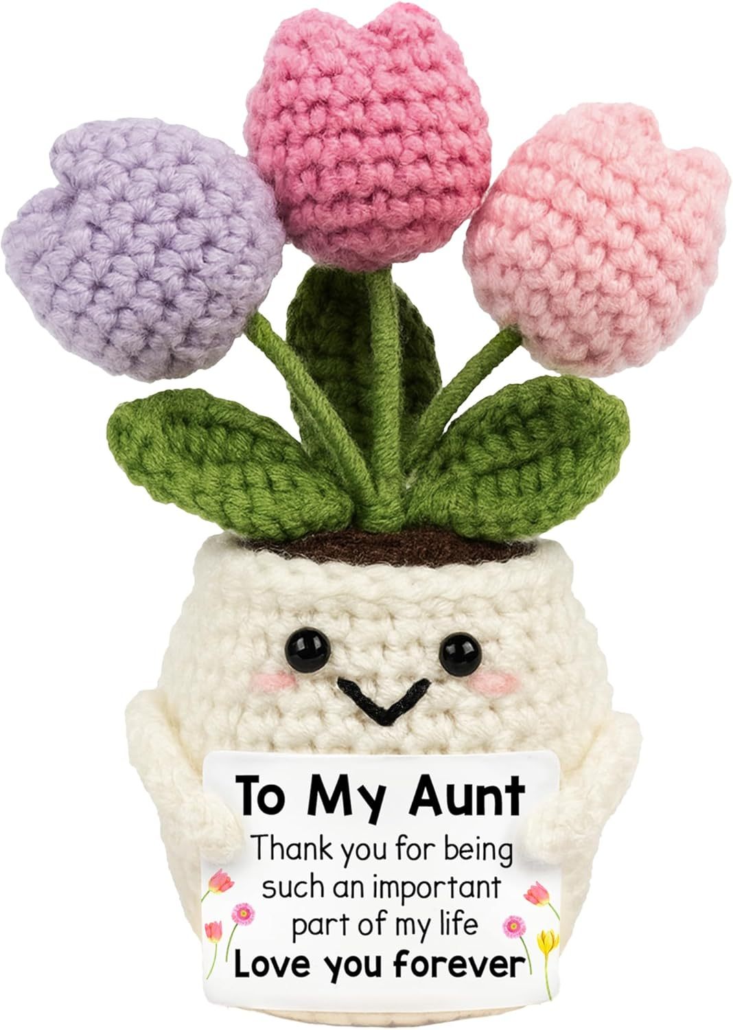 Gifts for Mom from Daughter Son - Cute Mothers Day, Birthday Gifts for Moms, Mother, Mama - 5.51'' x 4.13'' Mother's Day Knitted Positive Tulip Flowers Mom Crochet Doll