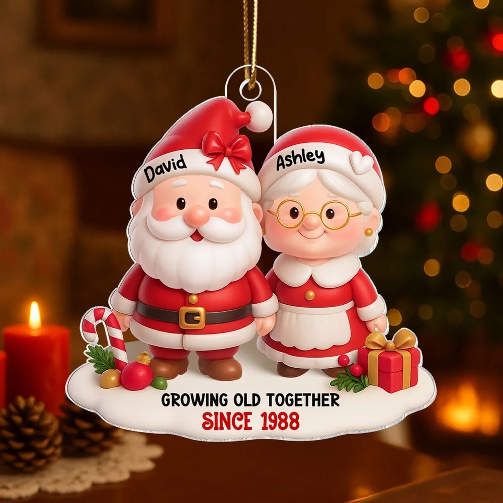 Santa Couple Growing Old Together Personalized Acrylic Ornament, Anniv