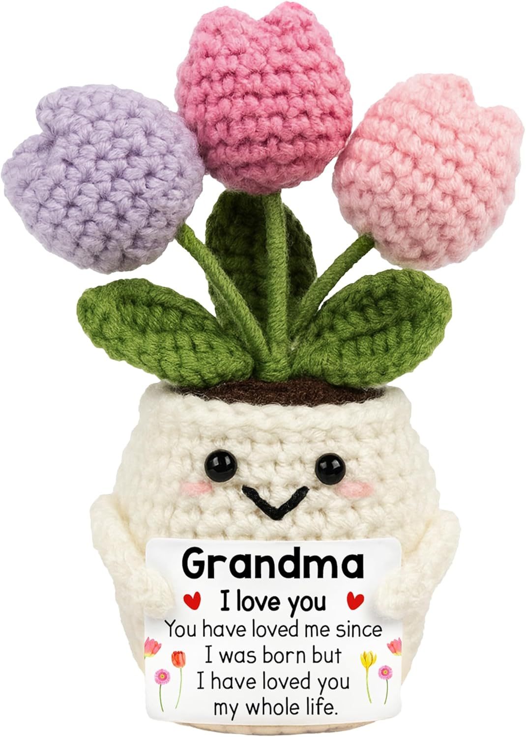 Gifts for Mom from Daughter Son - Cute Mothers Day, Birthday Gifts for Moms, Mother, Mama - 5.51'' x 4.13'' Mother's Day Knitted Positive Tulip Flowers Mom Crochet Doll