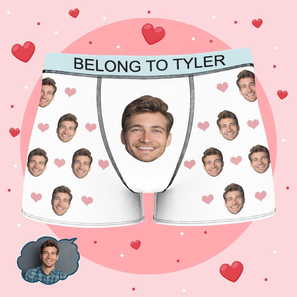 Personalized Property of Tyler Boxer Custom Name Face Boxer with Text Inscribed Waist Anniversary Gifts for Boyfriend. - MyFaceBoxer