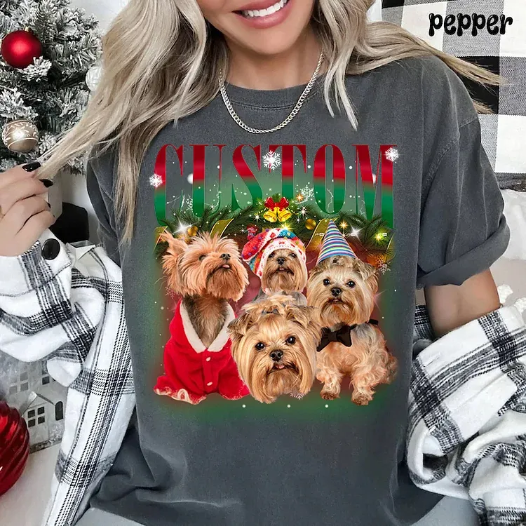 Custom Pet Photo Christmas Bootleg Tee Retro Bootleg Dog Shirt