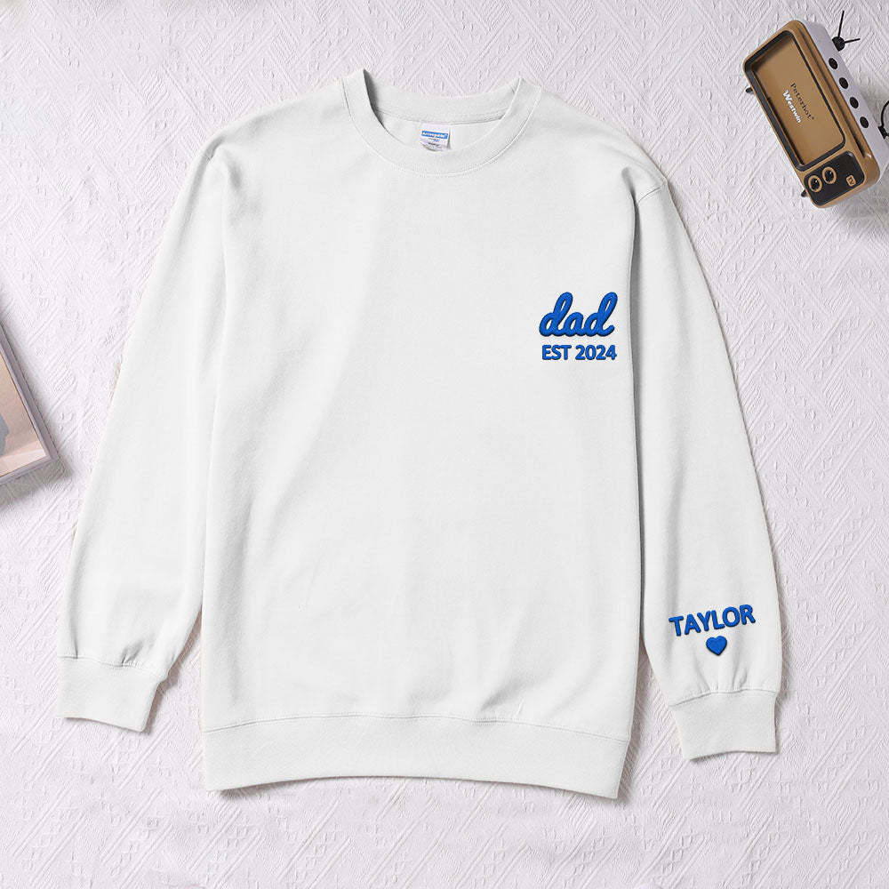 Personalized Dad Embroidered Sweatshirt With Date Custom Sleeve With Kid's Name