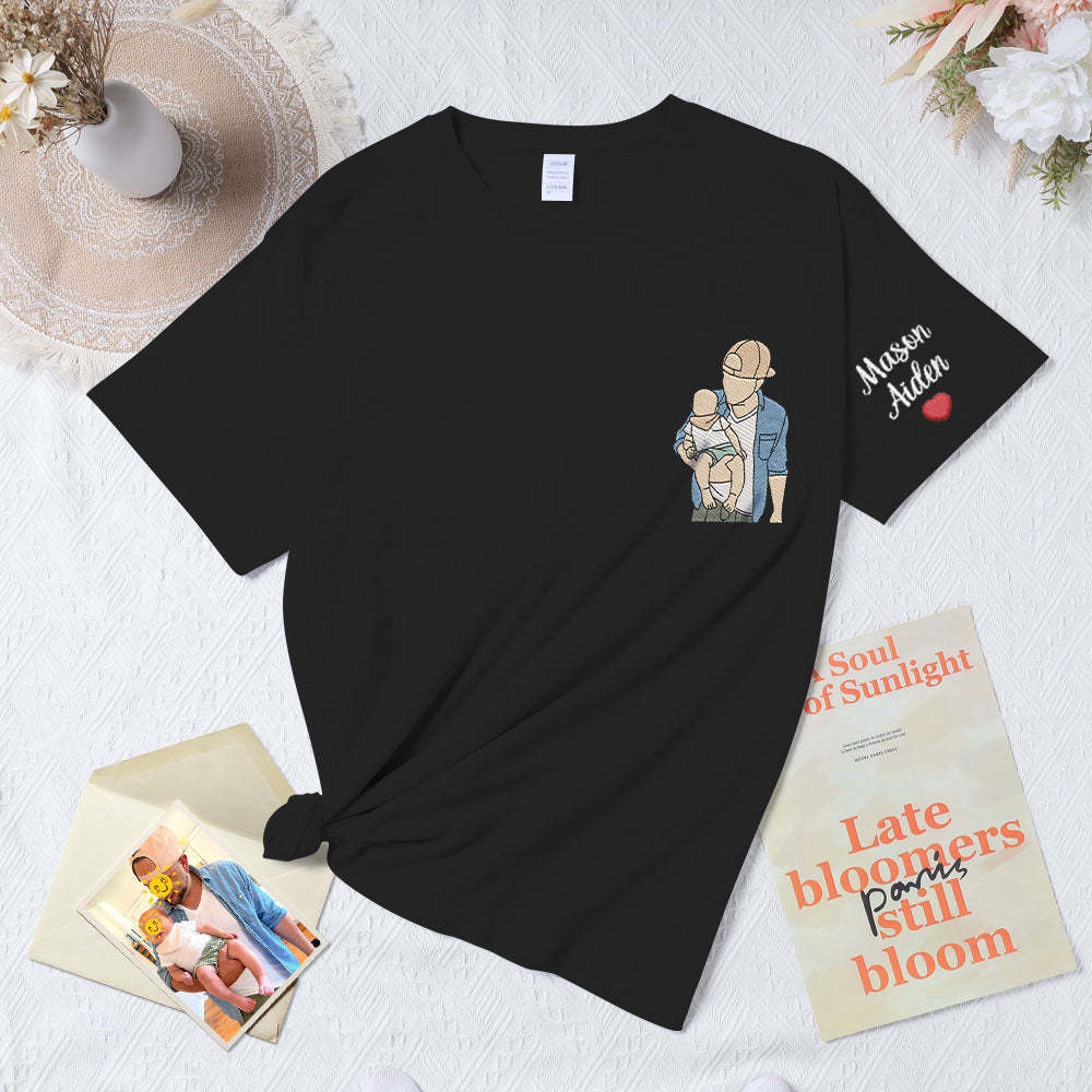 Father's Day Embroidered Custom T-Shirt Dad Photo T-Shirt Father's Day Father And Son Embroidered Gift