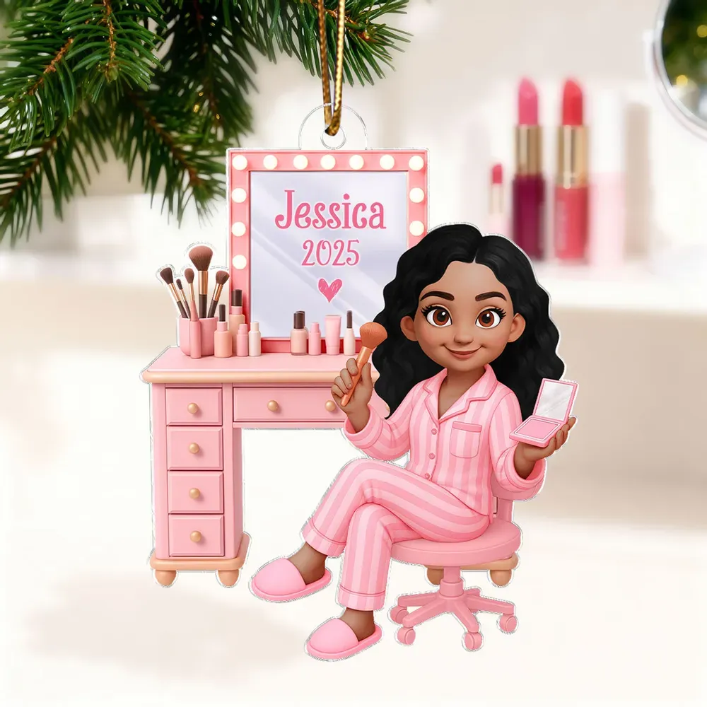 Pink Girl Makeup 3D Effect - Personalized Acrylic Ornament - Christmas Gift for Daughters, Granddaughters, Teen Girls