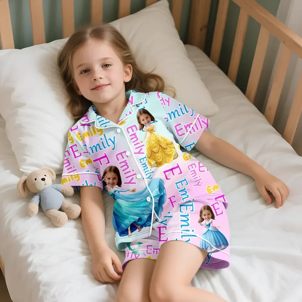 Custom Face Short Sleeve Pajamas Ice Princess Pajamas For Girl