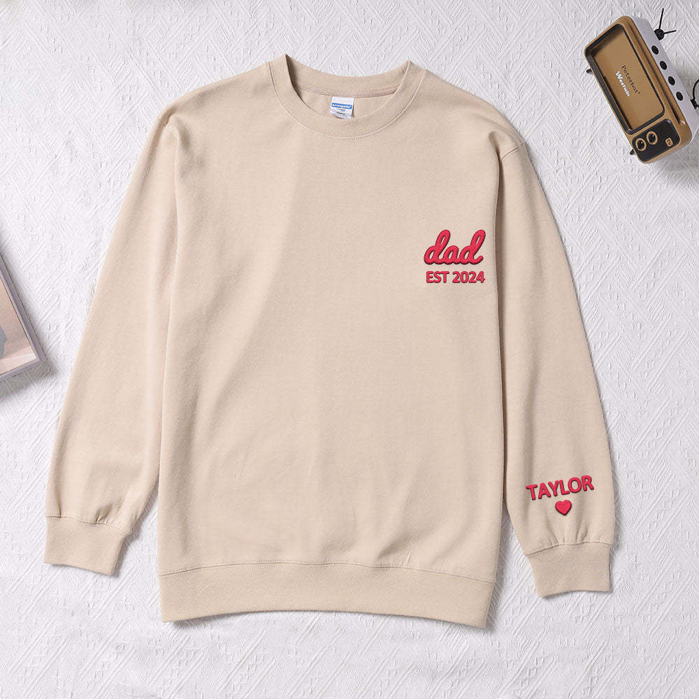 Personalized Dad Embroidered Sweatshirt With Date Custom Sleeve With Kid's Name