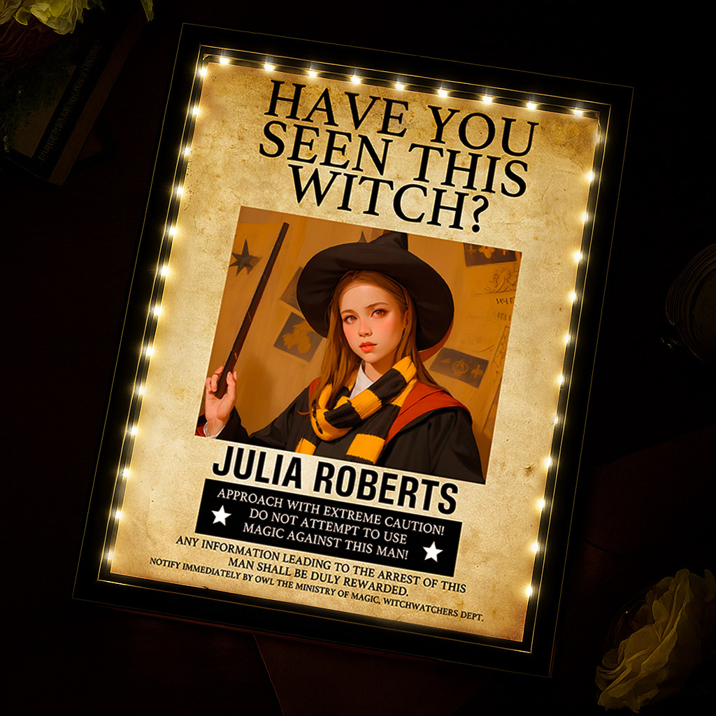 Custom "Have You Seen This Wizard?" Wanted Mirror Lamp – Personalized Name & House Styles