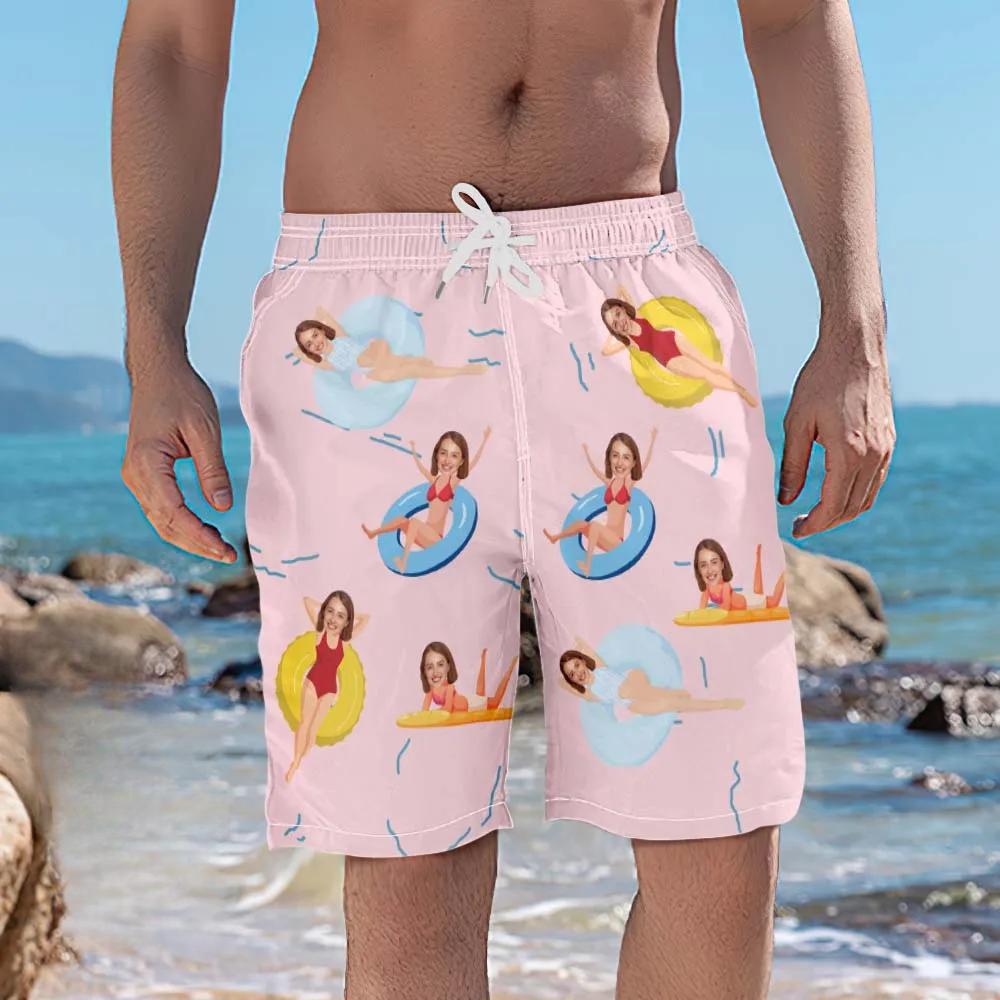 Personalized Beach Shorts for Men Summer Time Custom Face Swim Trunks